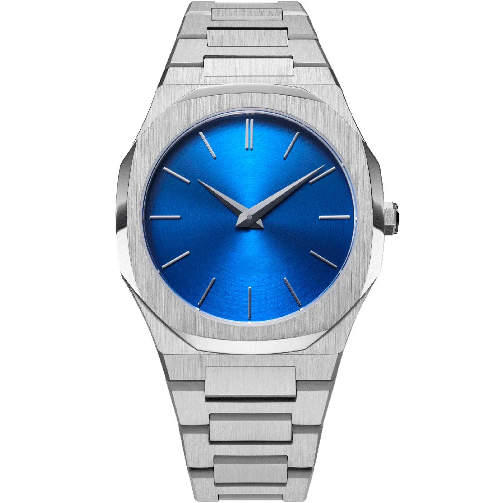Blue CD grain face fashion wrist watch quartz stainless steel back water resistant
