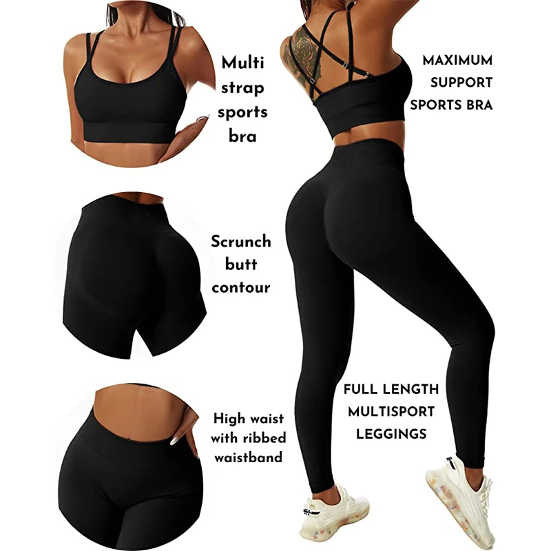 2/3/4 Pcs Sexy Summer Athletic Apparel Active Fitness Clothes for Women, Seamless Sports Bra + Scrunch Butt Shorts + Yoga Pants