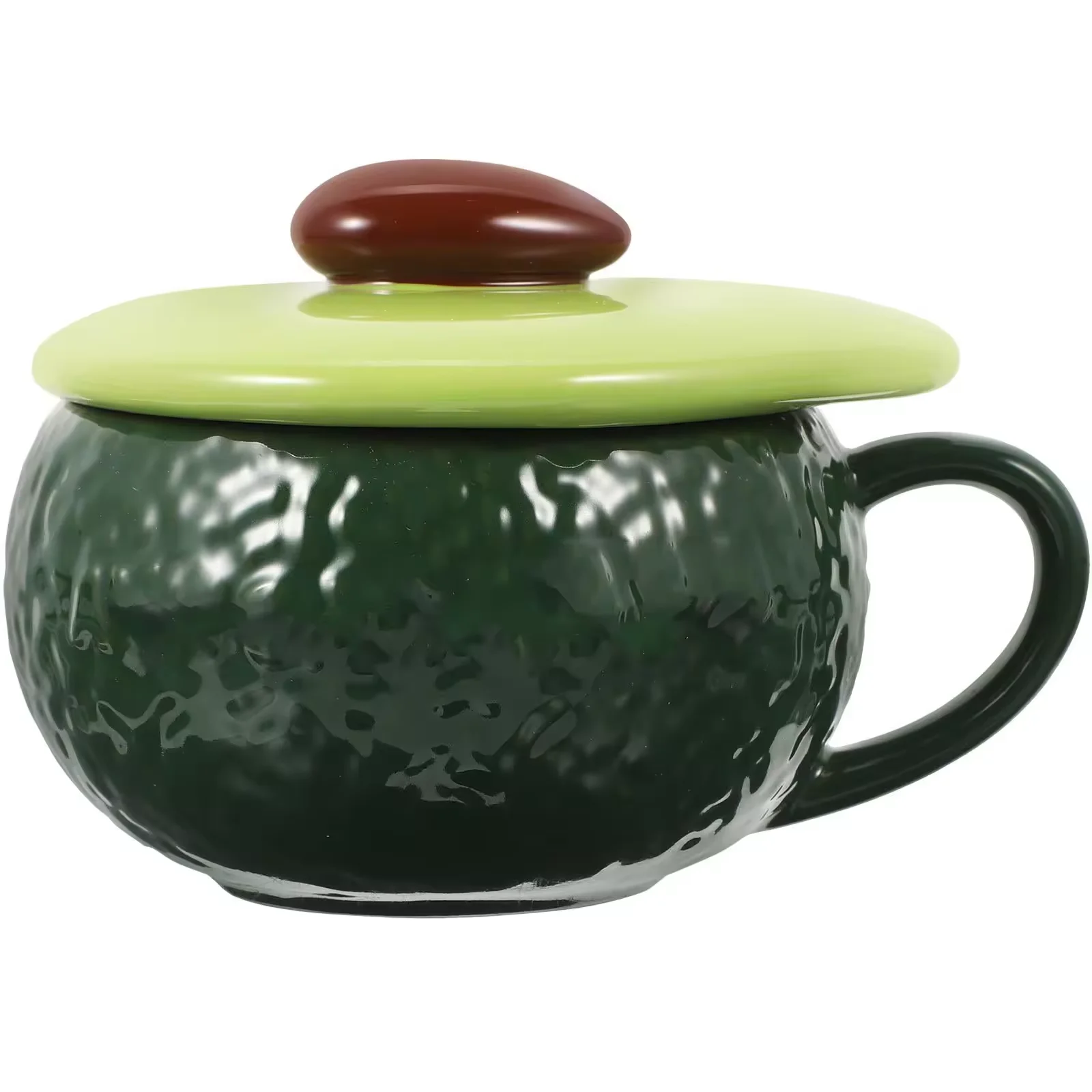 Personalized Ceramic Avocado Molding Mug with Lid for Dessert Sweet Coffee Milk Steamed Egg Oatmeal Breakfast Cup