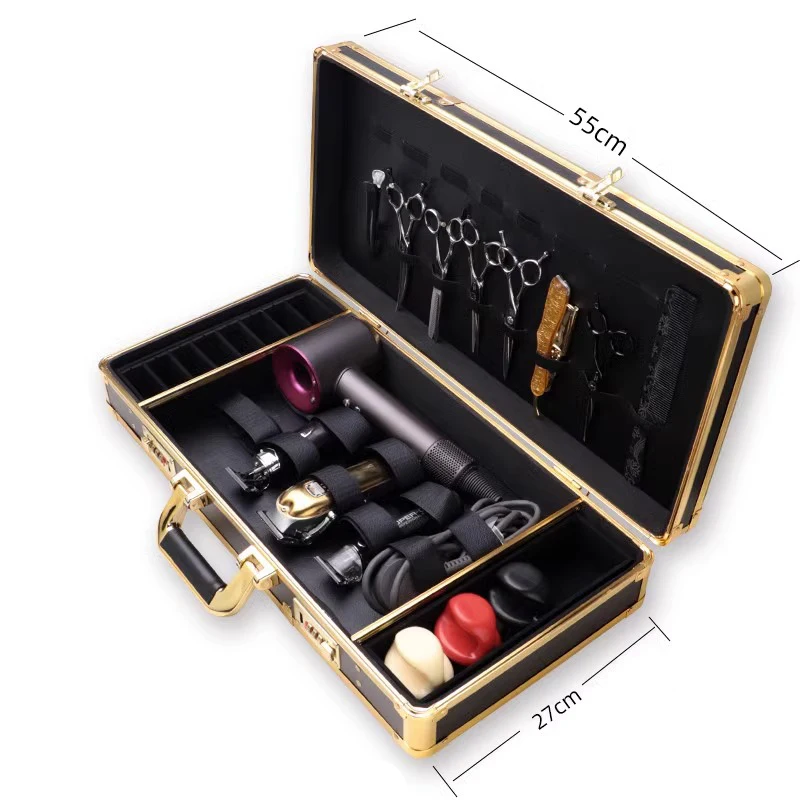PVC Aluminum Password Barber Carrying Case Premium Barbershop Tools Suitcase For Clippers Trimmers Scissor Golden Barber Box
