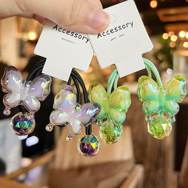 High Quality Girls Butterfly Hair Ties With Ball Ponytail Knockers Kids Ball Hair Tie Hair Bubbles For Kids