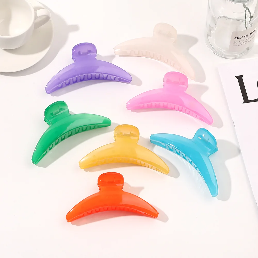 Amazon hot sale 11cm crescent shaped hairpin shark clip headdress Candy colored jelly grips for women