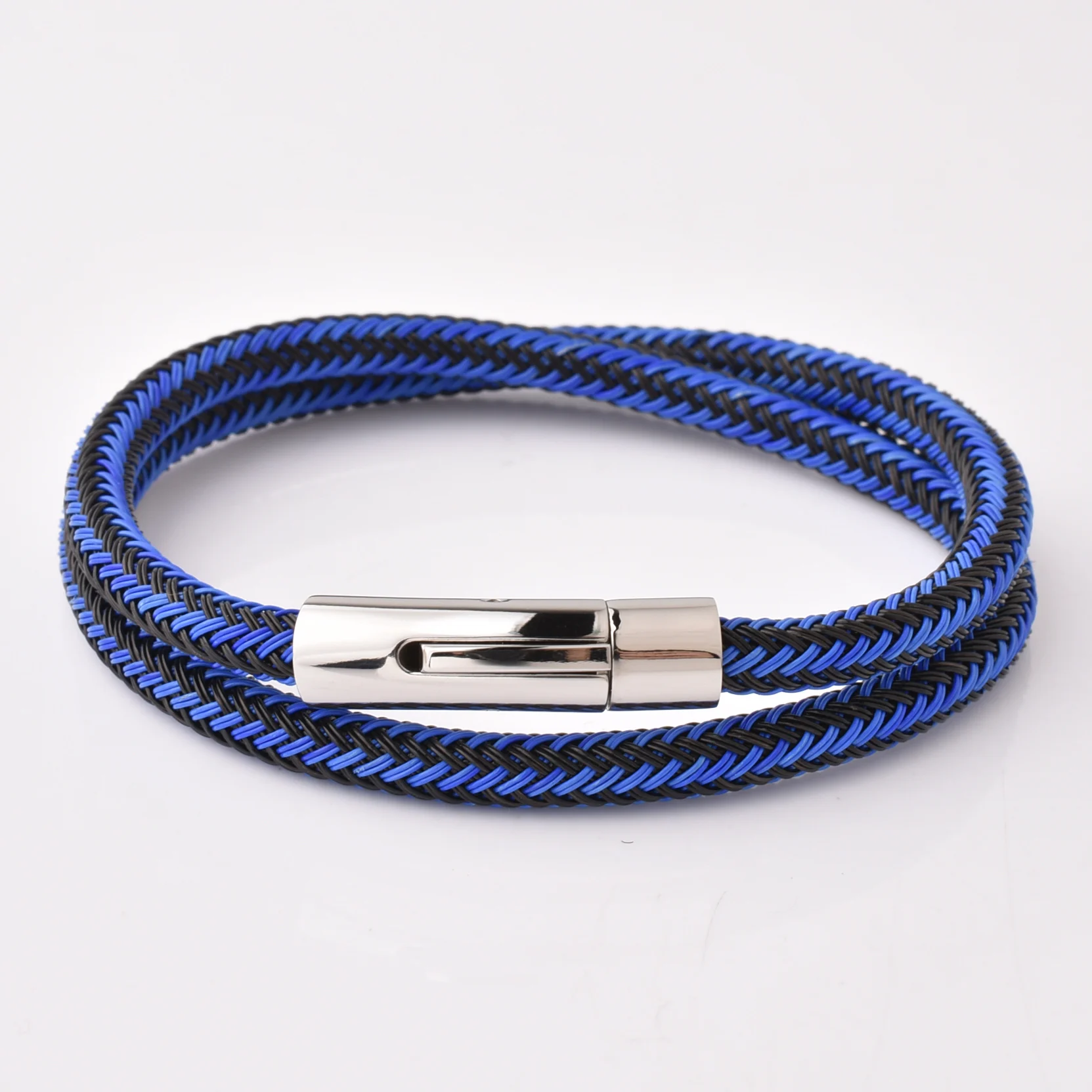 Top Selling Stainless Steel Wire with Rope Mixed Blue Black Color Magnetic Clasp Bracelet Rope For Men