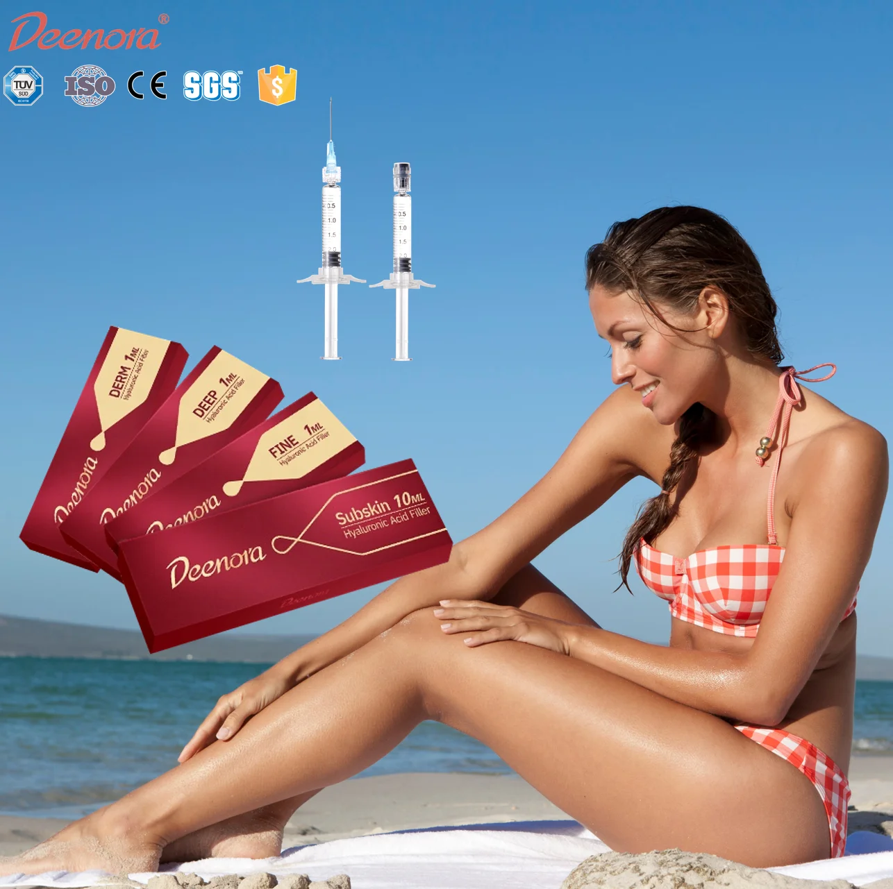 Deenora cross linked 10ml deep subskin buttock breast lip enlargement filler joint injection hyaluronic acid derma fillers