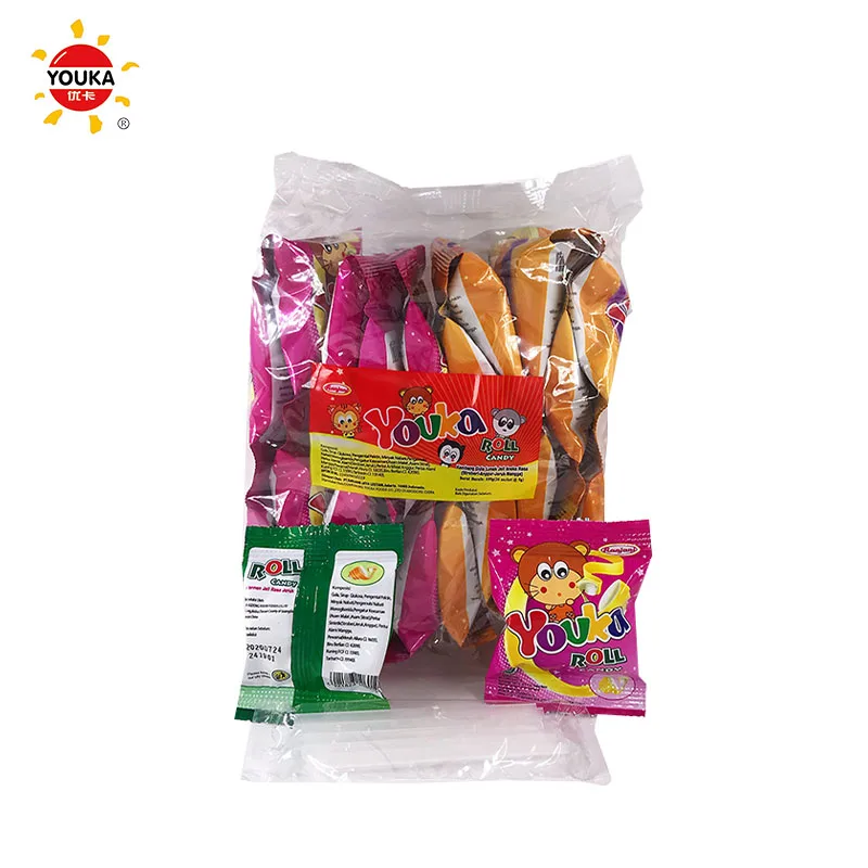 
4.5g Lollipop Style Fruit Roll Candy Sweet Soft Halal Tape Roll Candy 