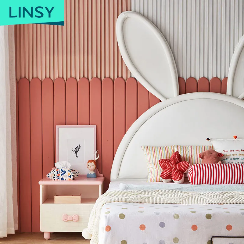 Linsy розовые кроватки для детей односпальные деревянные модные современные детские кожаные кровати девочек принцессы