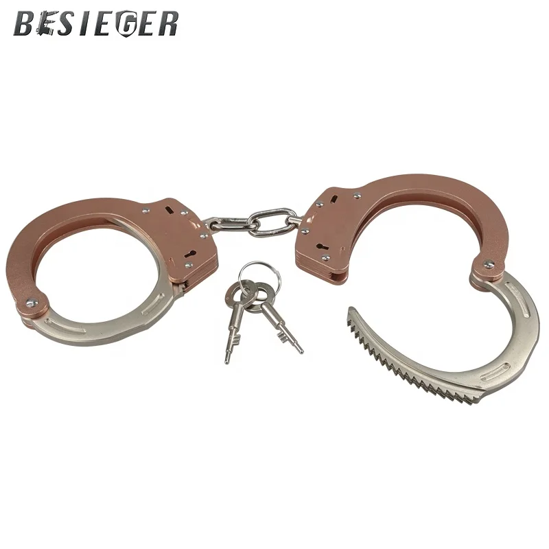 
 Новые Металлические наручники из алюминиевого сплава с двойным замком, надежные высокопрочные полицейские наручники из розового золота  