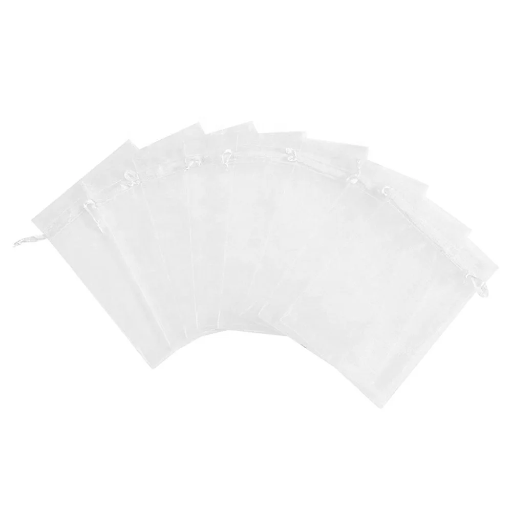 Silver Drawstring Organza Gift Pouch Custom Organza Packaging Bag With Printed Ribbon gift Jewelry bag