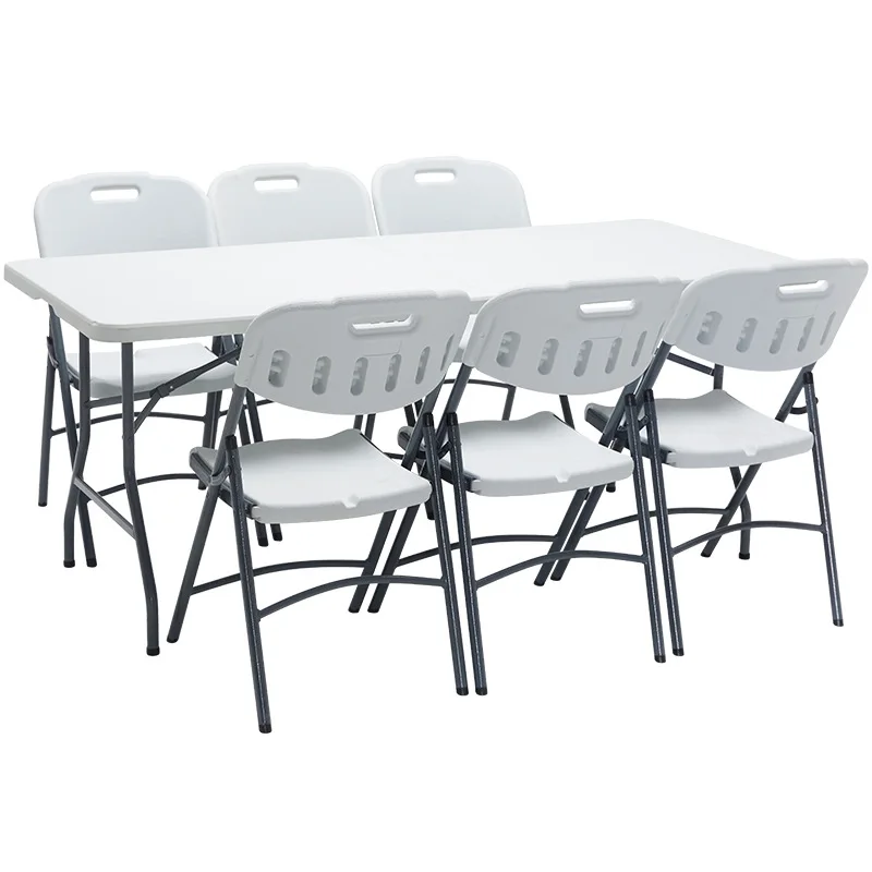 Hot selling white simple portable outdoor picnic folding table and chair set, one 6ft folding table with 4 folding chair