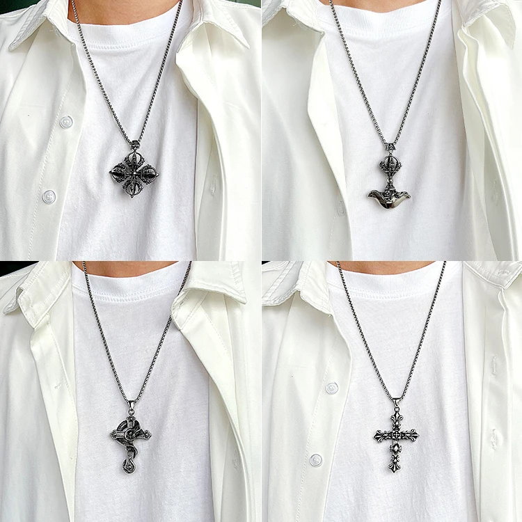 Fashion Jewelry Sickle Pendant Stainless Steel Dragon Cross Punk Vintage Cross Pendant Necklace