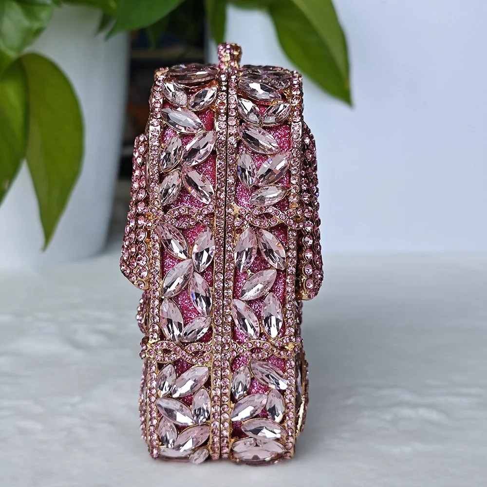 New Luxury Metal Evening Clutch Bags Bow Square Shape Rhinestones Party Purses Handbags Handmade Evening Bag Clutches For Ladies