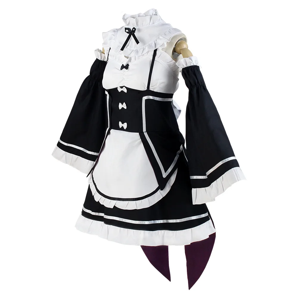 Girls Long Sleeve lolita Dress Anime Clothing Role Play Dress Outfit Maid Uniforms Rem Ram Cosplay Costumes