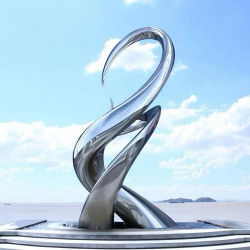 Customized Modern Polishing Large Size Plaza Decoration Sliver Lines Outdoor Stainless Steel Abstract Sculpture