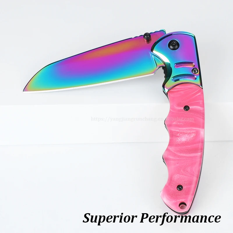 Colored Titanium Coating Stainless Steel Ideal Knives Pocket Folding Knife for EDC Camping Hunting Survival