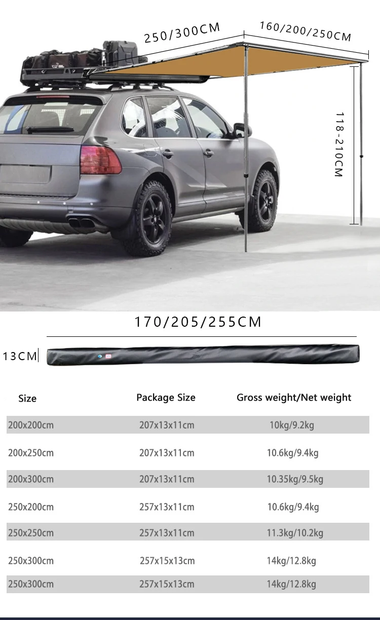 APZC012 Dachzelt Outdoor Car Sunproof Waterproof Side Awning Roof Tent for Camping Sunshade Tent Tarp