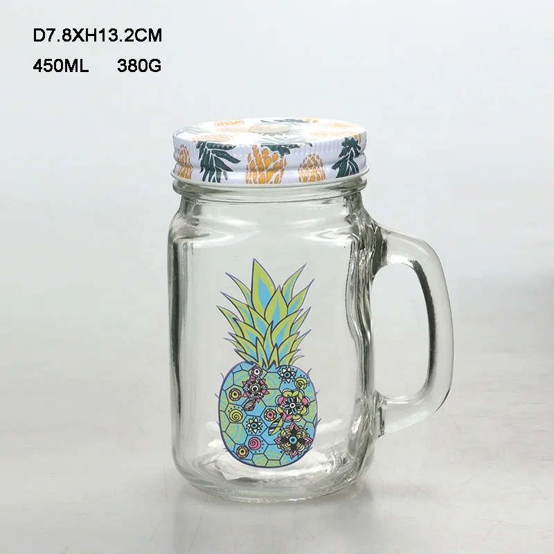 Embossed 4 oz 8 oz 12 oz 16 oz 32 oz 500 ml  1000 ml glass mason jar jam canning jars with handle and lid