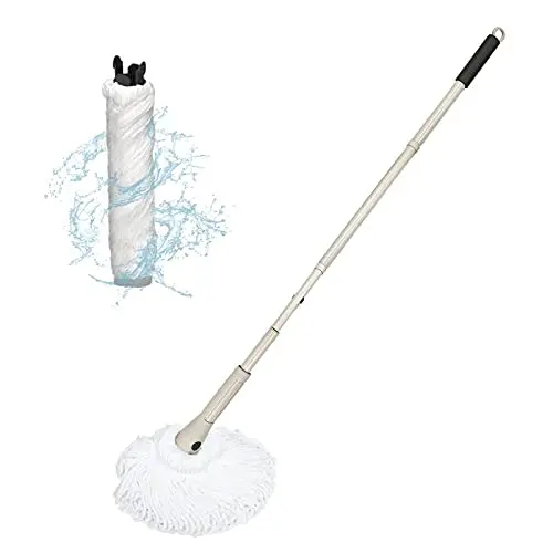 Amazon Easy Self Wringing Twist Flat Mop microfiber Cotton Self Squeezing Mop with 2 Reusable Heads