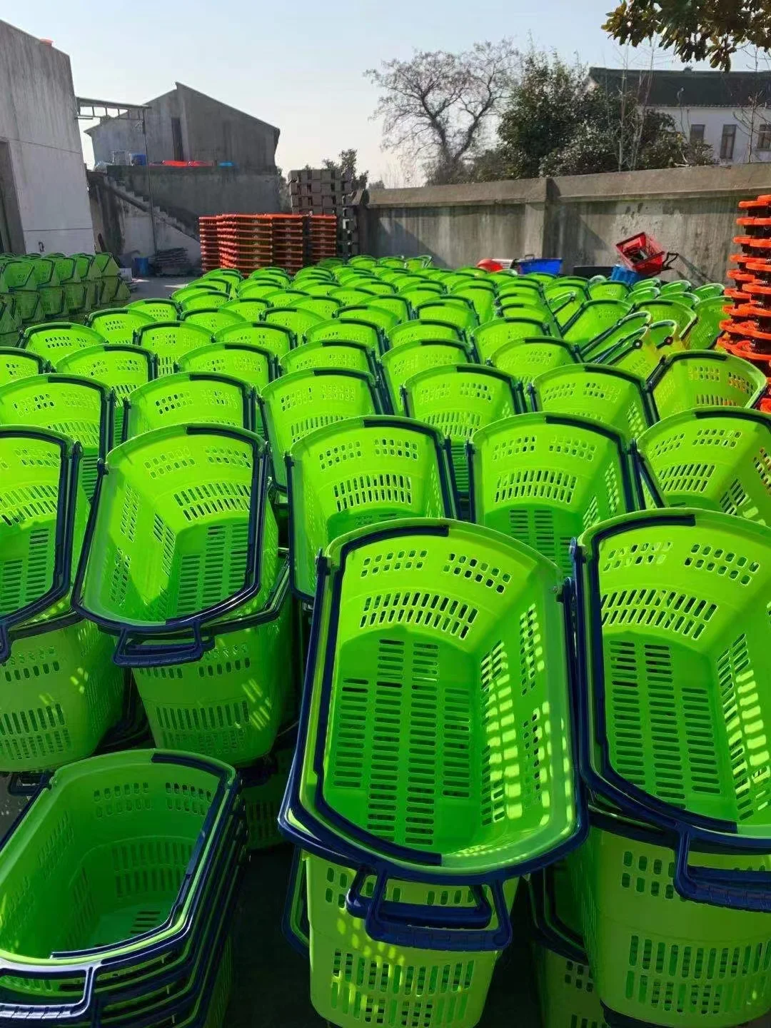 Supermarket colorful plastic 20 L Shopping Basket Handle Plastic Baskets