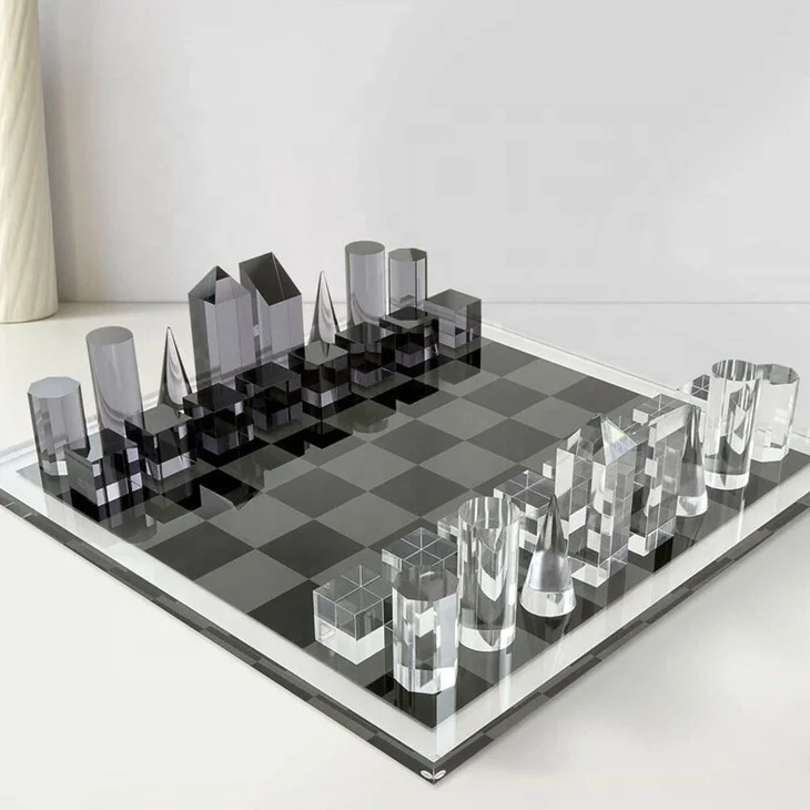 High quality acrylic chess set  with distinctive geometric chess pieces