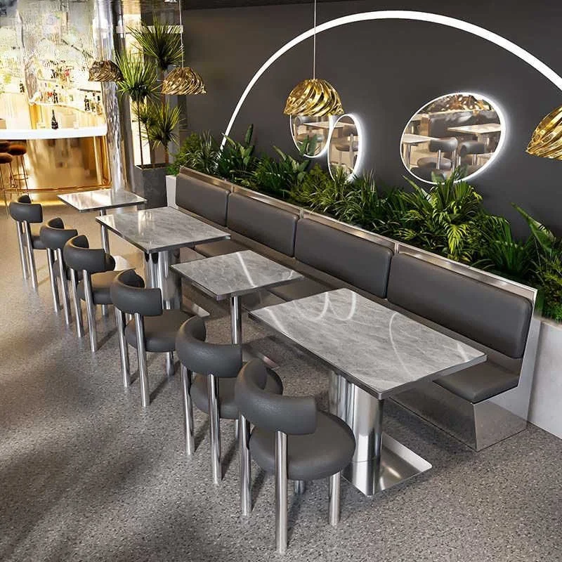 Customized Outdoor Netflix Light Dining Chairs Restaurant Semi-circular Stainless Steel Sofa Table and Chair Set