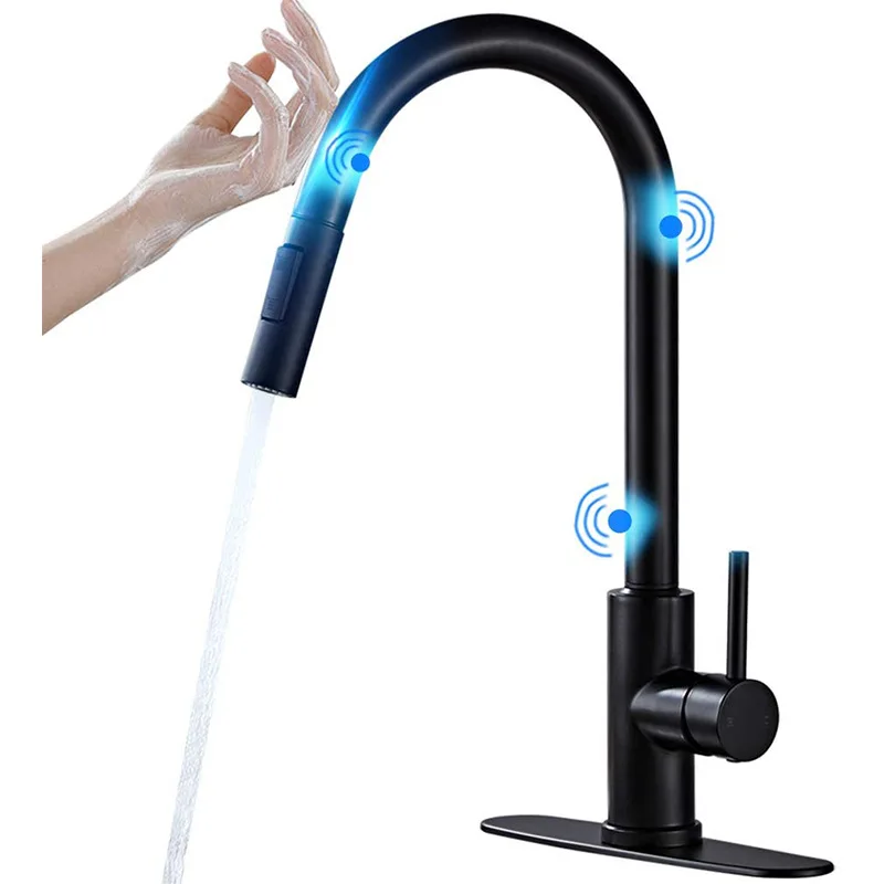 Luxury Modern Single-Handle Kitchen Faucet Touch Sensor Pull-Out Sink Design Single-Hole Mount Ceramic Intelligent Metered
