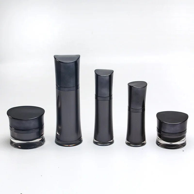 China Supplier Gradient Black Square Cosmetic Containers Acrylic Spray Pump Lotion Bottle And Cream Jars Sets