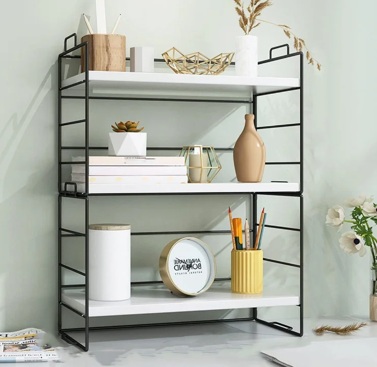 3-Tier Adjustable Desktop Organizer Shelf, Small Desk Shelf Organizer, Storage Rack for Office Supplies