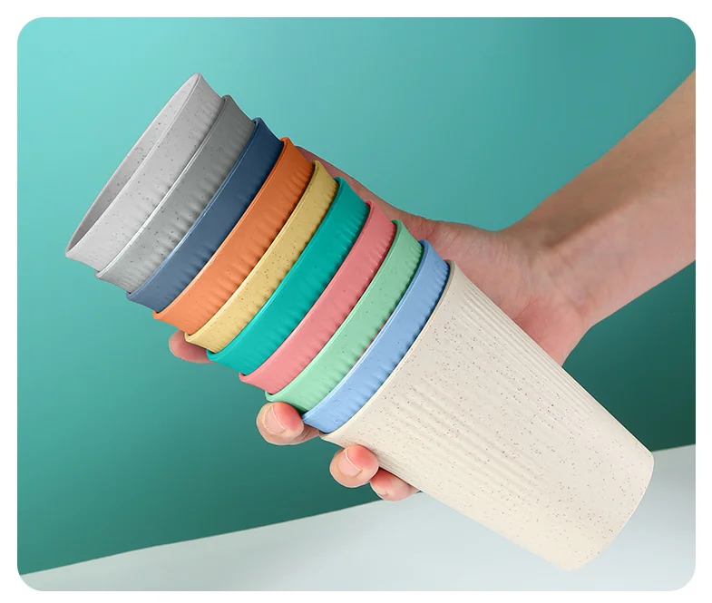 OEM 6pcs Custom Reusable Plastic Unbreakable Drinking Colorful Tea Coffee Wheat Straw Cup Sets
