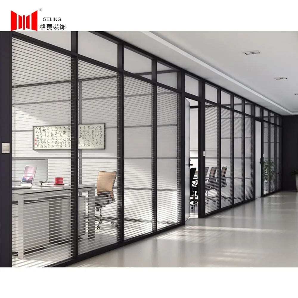 80mm double clear tempered glass aluminum frame removable fixed partition wall cubicle