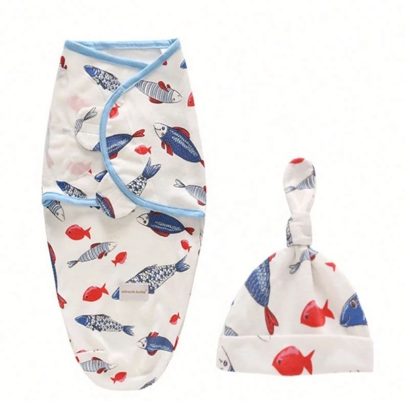 2019 fashion 10 colors (swaddle+beanie hat) flower print newborn baby cotton multi-functional blanket muslim cocoon swaddles