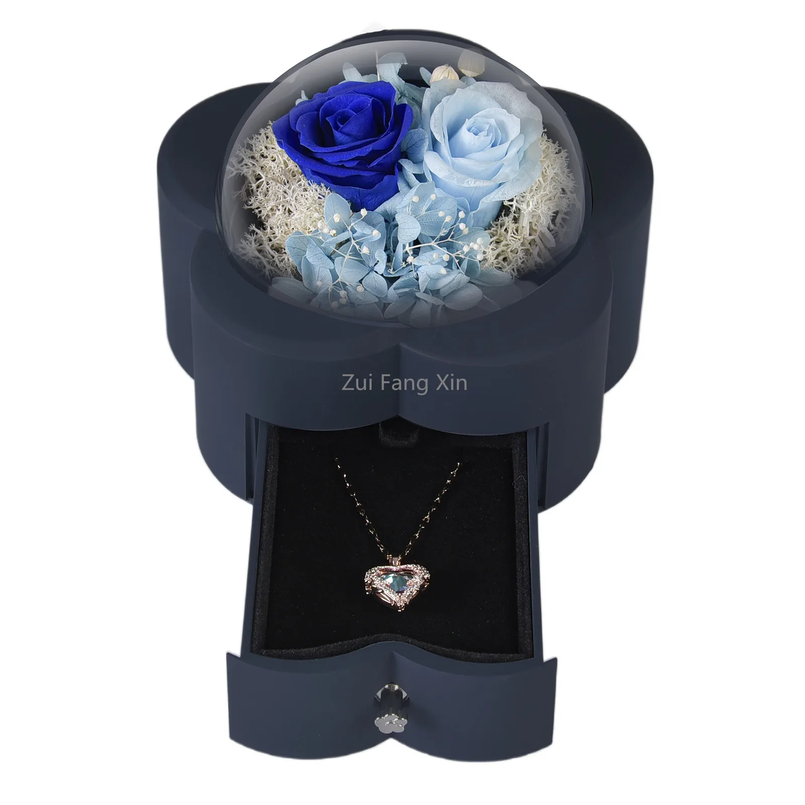 Decoration Real Touch Dried Flowers Forever Eternal Preserved Rose In Acrylic Jewelry Luxury Box For Christmas Valentines