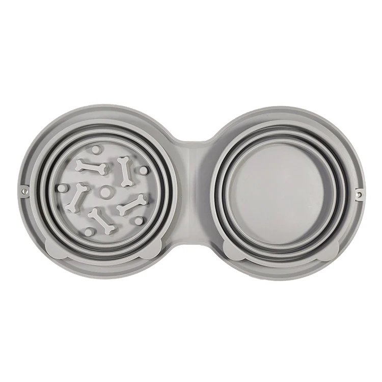 Shenzhen manufacture custom double silicone foldable pet bowls slow dog cat pet feeding bowl for water food