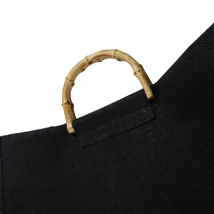 Manufacturer cheap promotional price custom logo printed shopping tote black jute bag