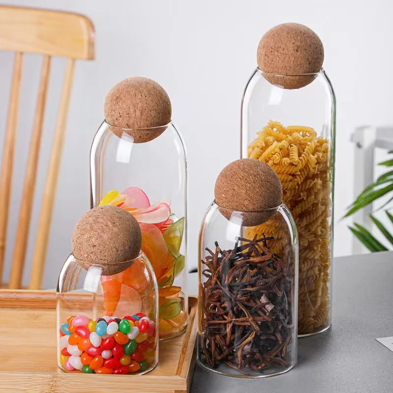 Glass Jars for storage Jars with cork wood lid borosilicate glass canister