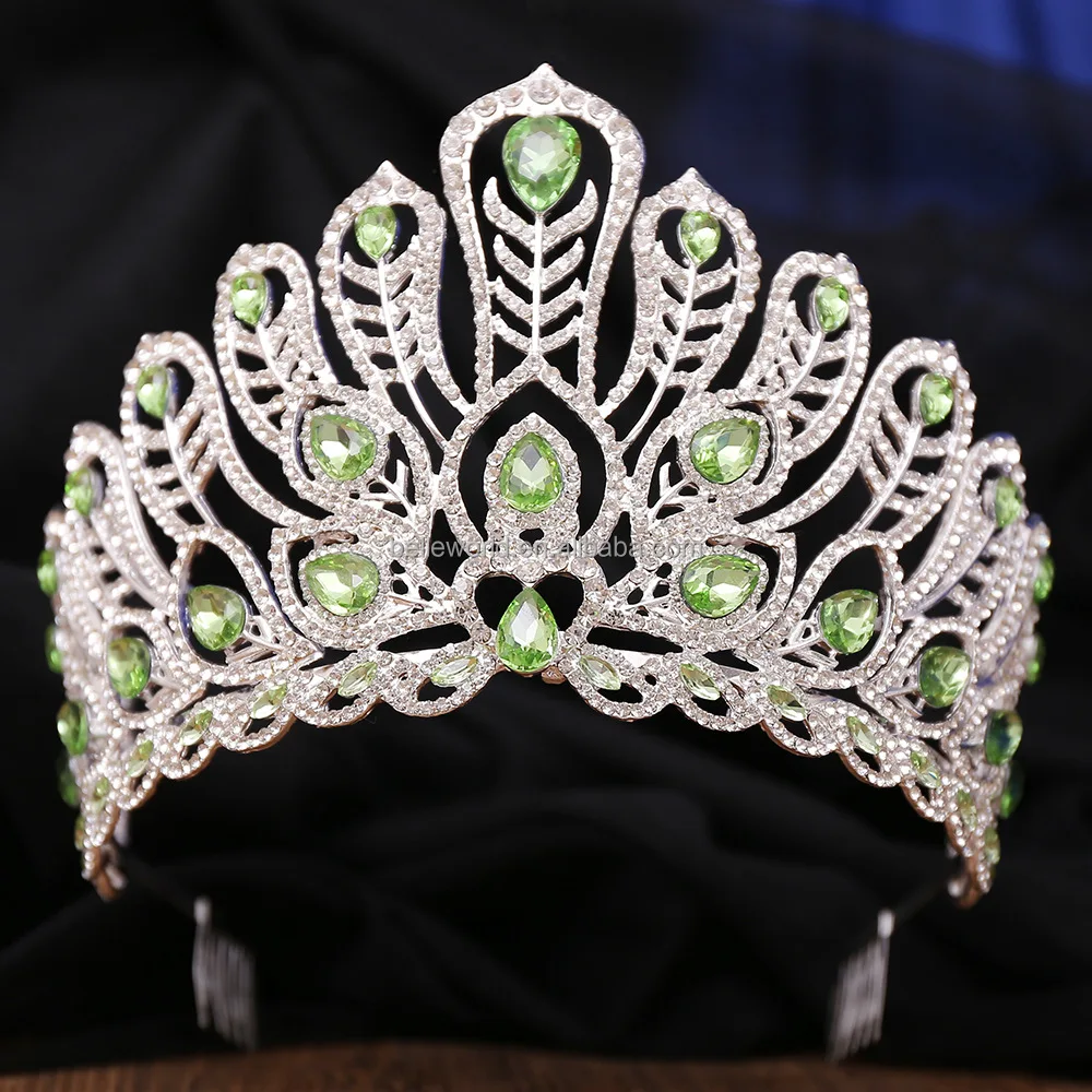 BELLEWORLD wholesale luxurious design performance coloured hair tiara with comb coronas para novia decorar tall pageant crowns