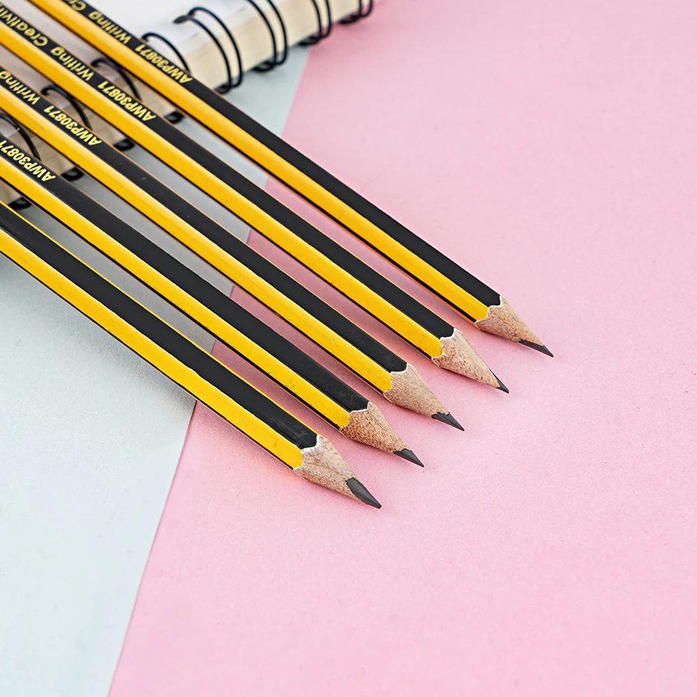 12pcs Boxed Borrador De Lapiz Hexagon Hb Drawing Sketching Wooden Standard Pencil With Eraser
