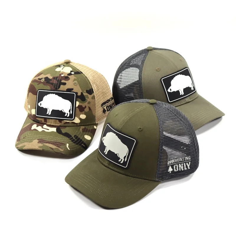 Factory Do Small Order Custom Rubber Patch Trucker Hats 6 Panel Hunting Silicone Patch Trucker Cap
