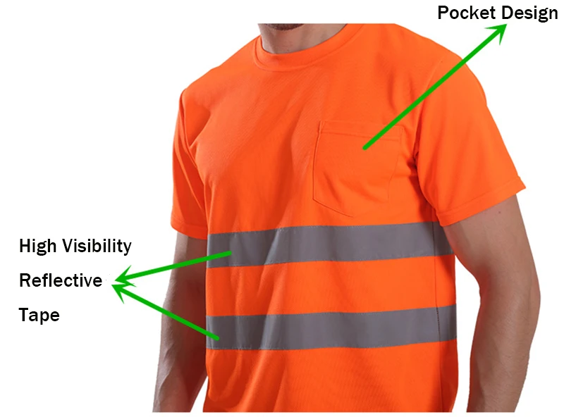 Wholesale Custom Logo Safety Green t Shirts Short Sleeve Road High Visibility Reflective Safety Shirts Security Clothing