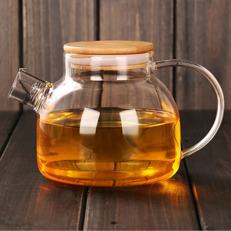 New patternFactory Heat Resistant Borosilicate Glass Tea Pot Glass Teapot With bamboo cover