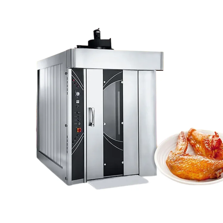 Automatic Commercial 32 64 Trays Bakery Equipment Baking Bread Biscuits Pizza Electric Rotary Oven With Trolley
