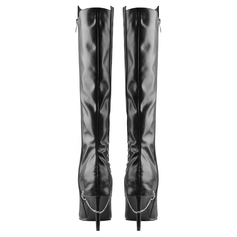 Black PU stiletto heels knee high boots of customized shoes