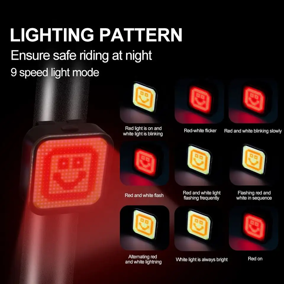 Intelligent Bike Tail Light eBike Rear Light Usb Rechargeable Waterproof rear light waterproof mountain road