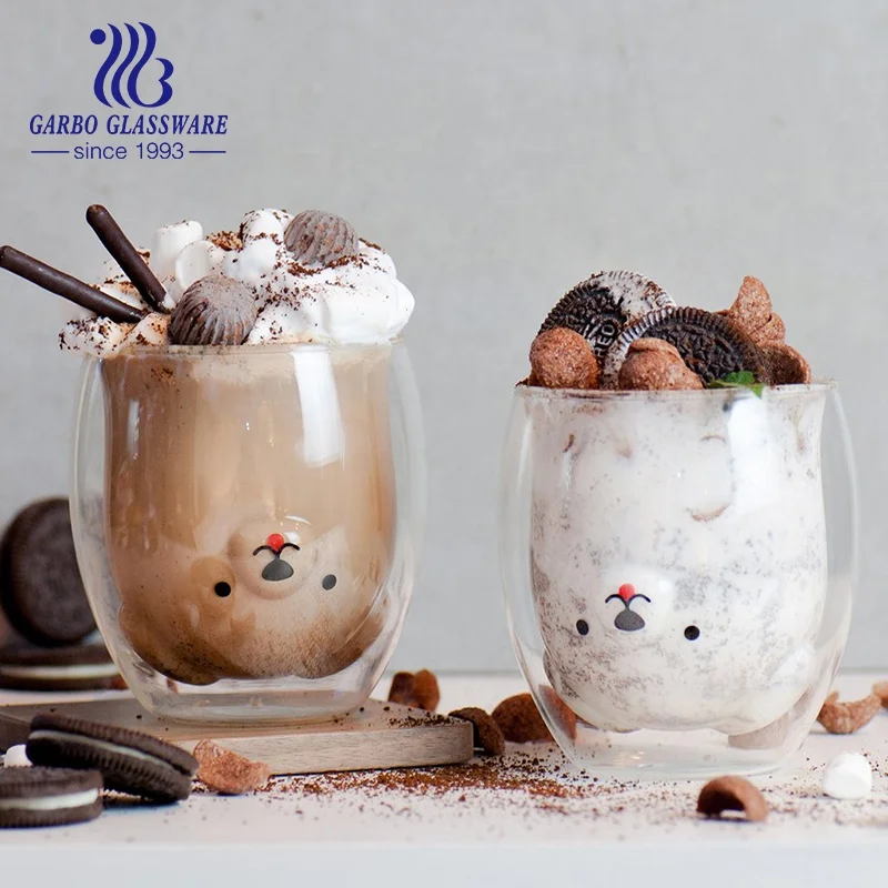 Bear Panda High Borosilicate New design Wholesale Animal Tea Milk Chocolate Cappuccino Mugs Double Wall Glass Cup