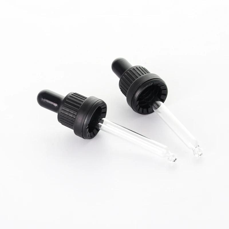 Neck18mm black tamper-evident PP droppers with glass straight ball tip pipettes