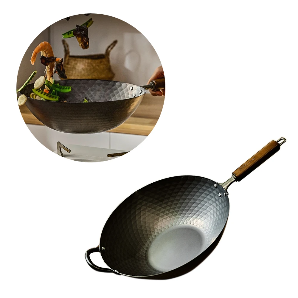 Multipurpose Cookware Hand Hammered Carbon Steel Wok Chinese Nonstick Induction Wok
