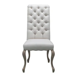 French Style Linen Button Tufted Oak Wood Dining Chair P0070-1