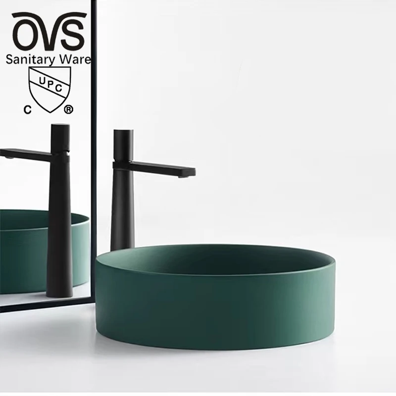 OVS cUPC North America Luxury Style Porcelain Bathroom Mueble Lavamanos Green Color Wash Basin