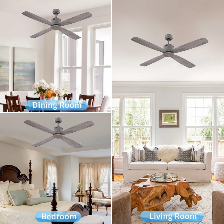 Modern Light Grey Air Cooling Household Wall Control 4 Blades Abs Luxury Electric Ceiling Fan For Bedroom