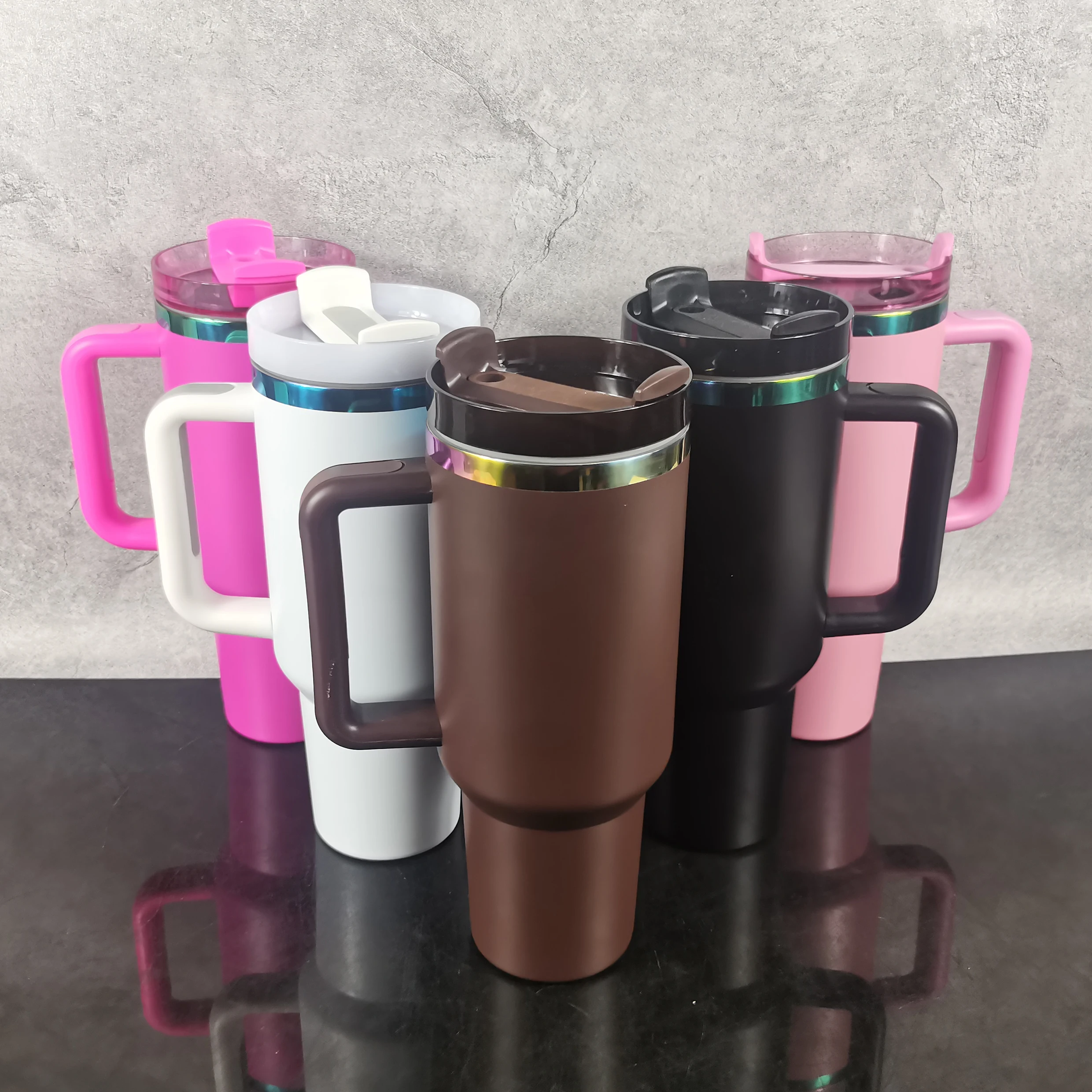 Custom 40 oz rainbow gold copper plated Stainless Steel Double Wall Vacuum Metal Cup Travel Coffee Mug 40oz Tumbler With Handle