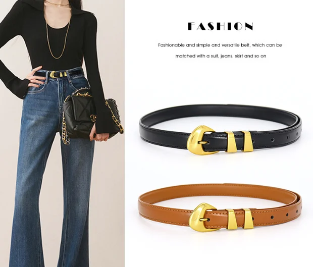 High Quality Luxury Gold Metal Buckle Genuine Leather Belts Female Decorative Jeans Waist Belt Wholesale
